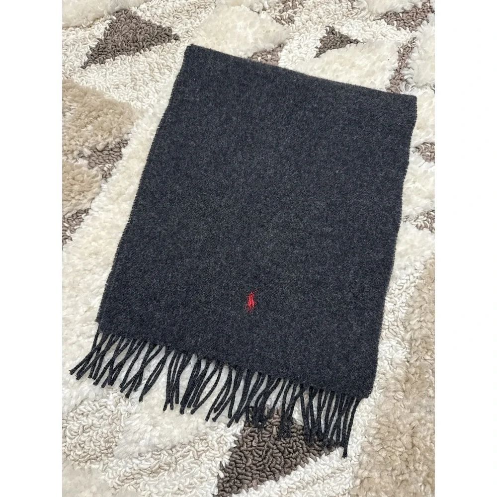 Polo Ralph Lauren 100% Lambswool Scarf Red Pony Embroidery Scotland Quiet Luxury